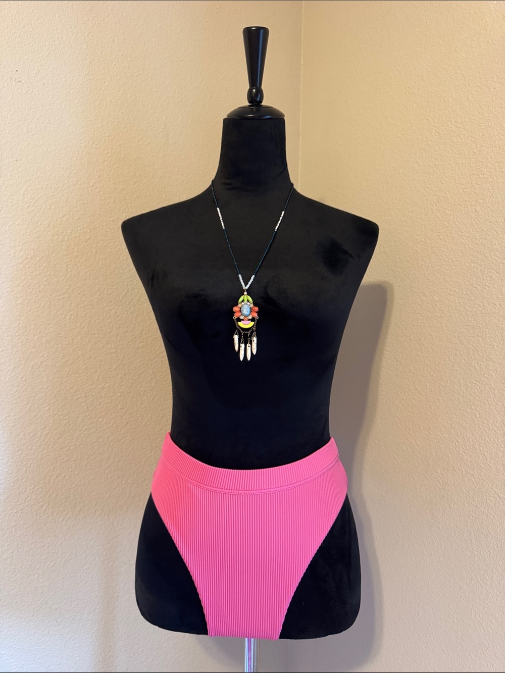 Roxy Hot Pink Ribbed High-Waist Bikini Bottoms